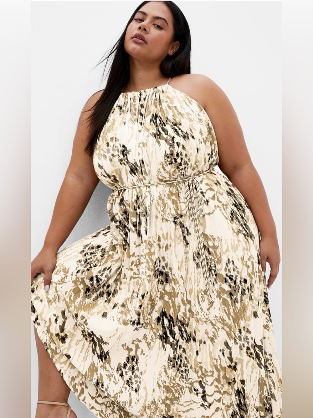 City Chic Cream and Black Halter Pleated Maxi Dress
